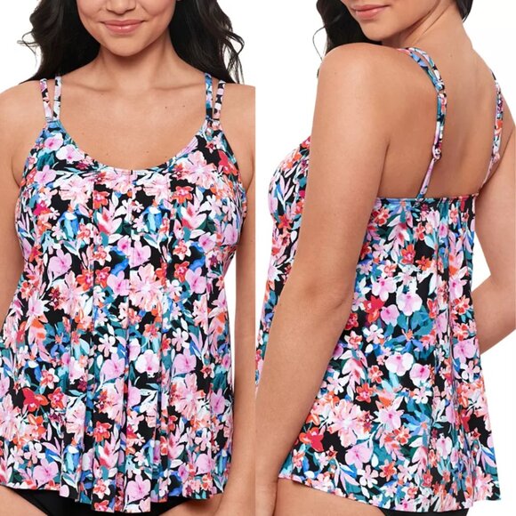 Swim Solutions Other - Swim Solutions Women's Blushing Pleated Tankini Top NWT Sz 12
